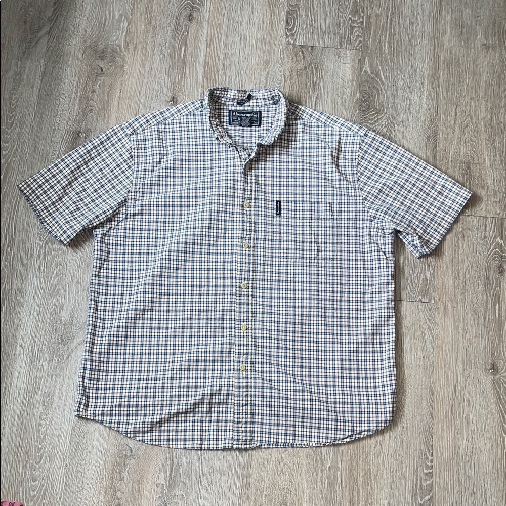 Vintage Abercrombie & Fitch Blue and cream Checkered Shirt big man button down
